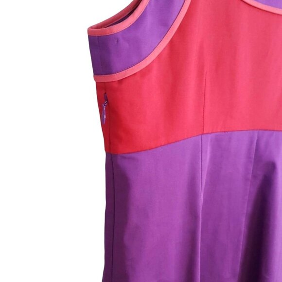 Boden Sleeveless Empire Waist Dress Purple Red Size 6 Scoop Zip Colorblock - Picture 3 of 5